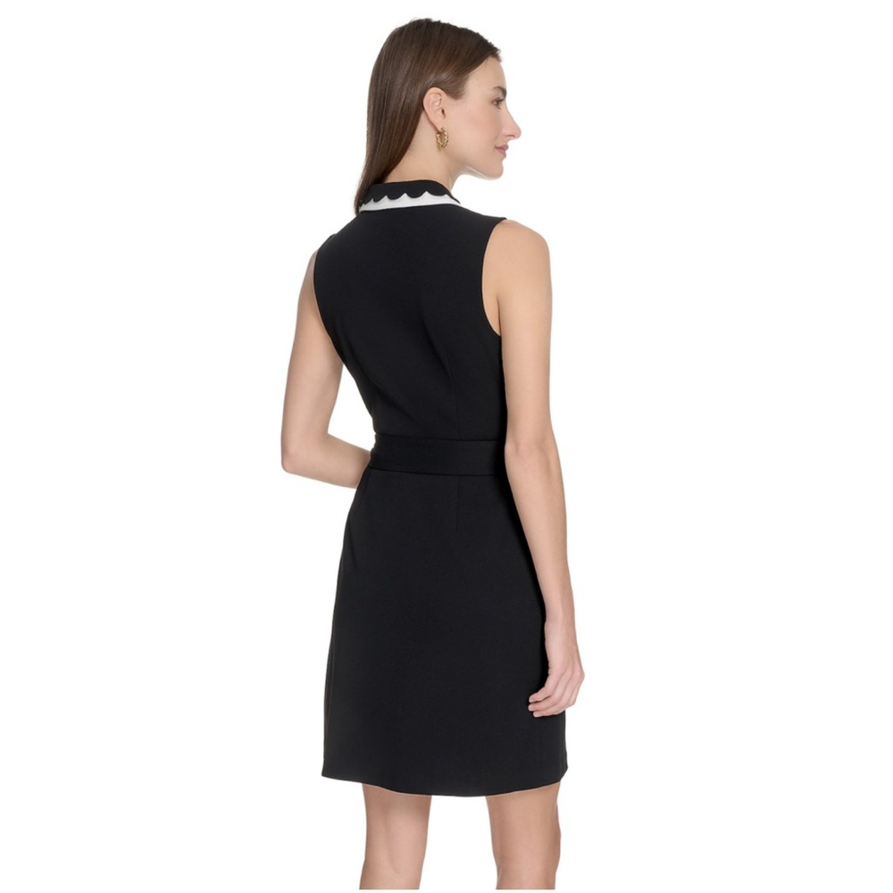 Karl Lagerfeld Black Mini Dress with White Scalloped Details - Picture 2 of 9